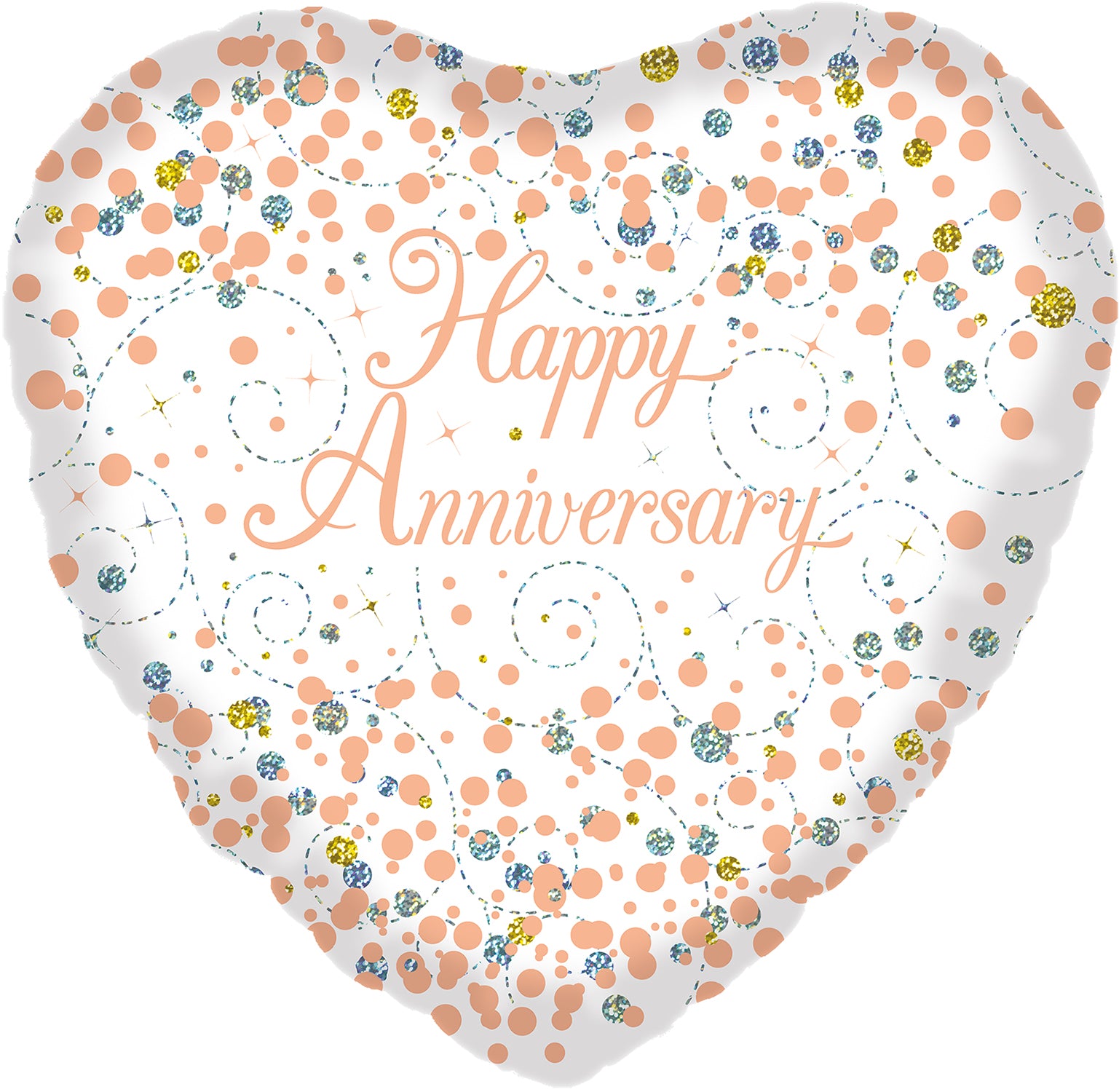 Happy Anniversary White & Rose Gold Holographic 18" Foil Balloon, 1ct
