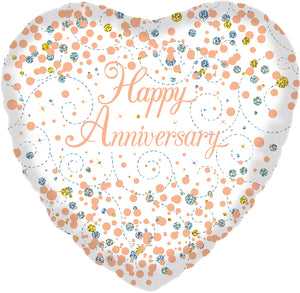 Happy Anniversary White & Rose Gold Holographic 18" Foil Balloon, 1ct