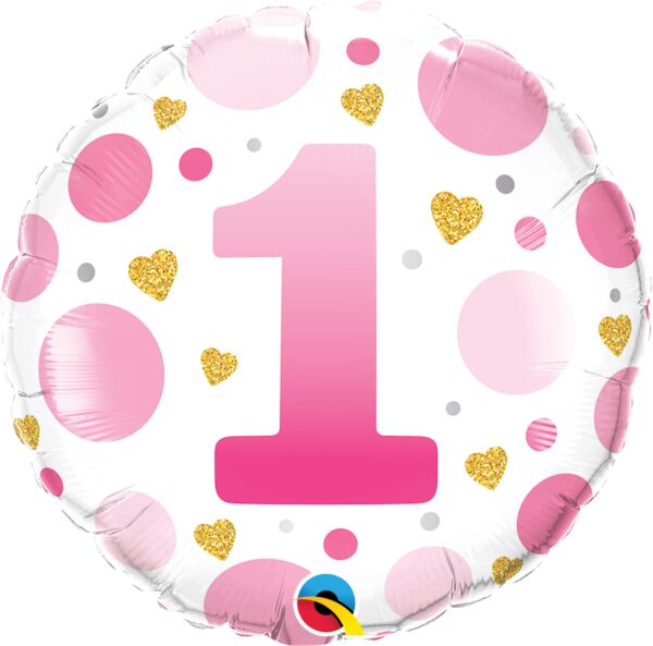 Numeral 1 Pink Dots 18" Foil Balloon, 1ct