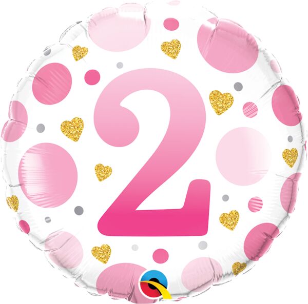 Numeral 2 Pink Dots 18" Foil Balloon, 1ct