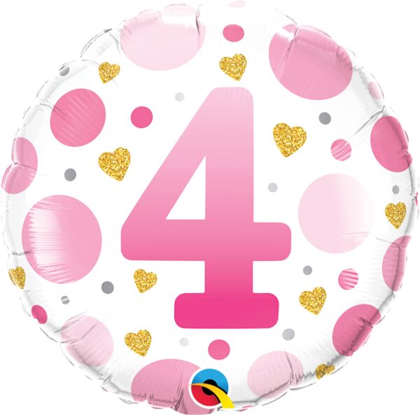 Numeral 4 Pink Dots 18" Foil Balloon, 1ct
