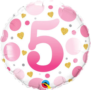 Numeral 5 Pink Dots 18" Foil Balloon, 1ct