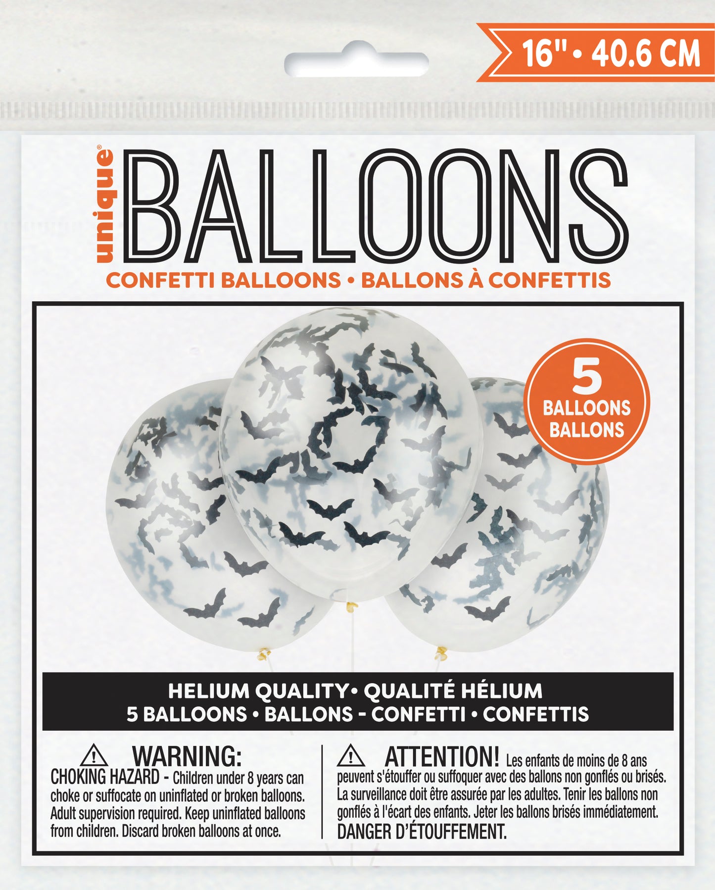 Clear Latex 16" Balloons with Bat-Shaped Confetti, 5ct