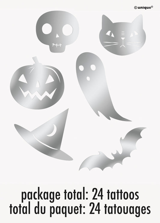 Silver Foil Halloween Tattoos, 24ct