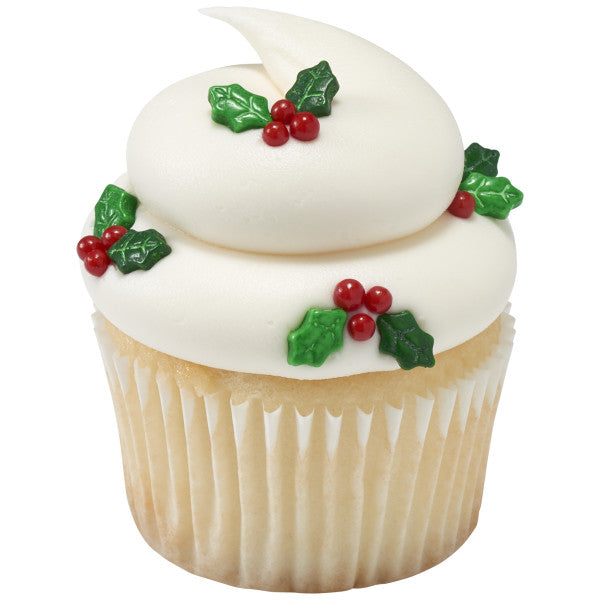 Holly Berries & Leaves Mix Sugar Candy Decorations