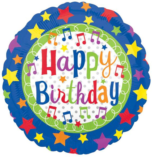 Happy Birthday Music & Stars 18" Foil Balloon, 1ct
