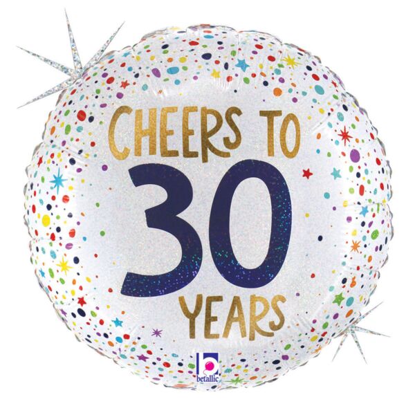 Cheers to 30 Years Holographic 18" Foil Balloon, 1ct