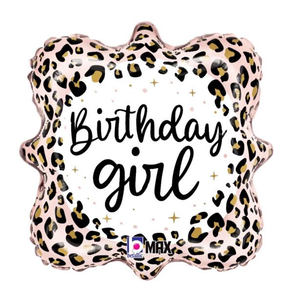 Satin Leopard Birthday Girl 18" Shaped Balloon, 1ct