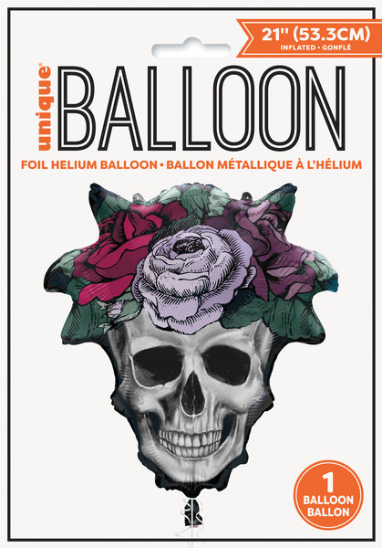 Floral Skull Giant Shaped 21" Foil Balloon, 1ct