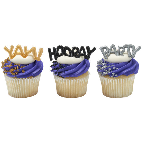 Mini Metallic Balloon Words Cupcake Layon 12ct