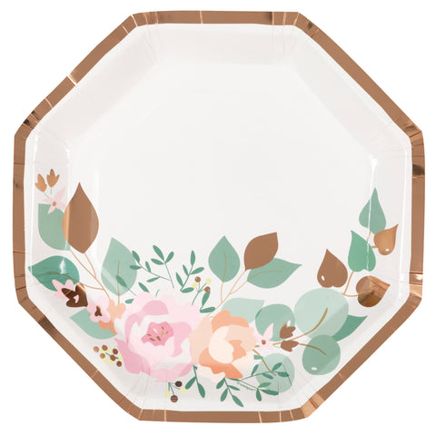 Pink Blooms Octagon Shaped 9.25" Plates, 8ct