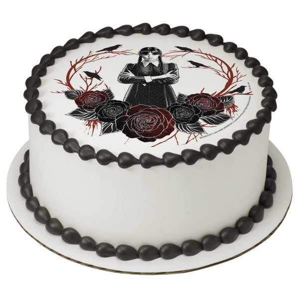 Wednesday Heart & Roses Edible Cake Topper Image