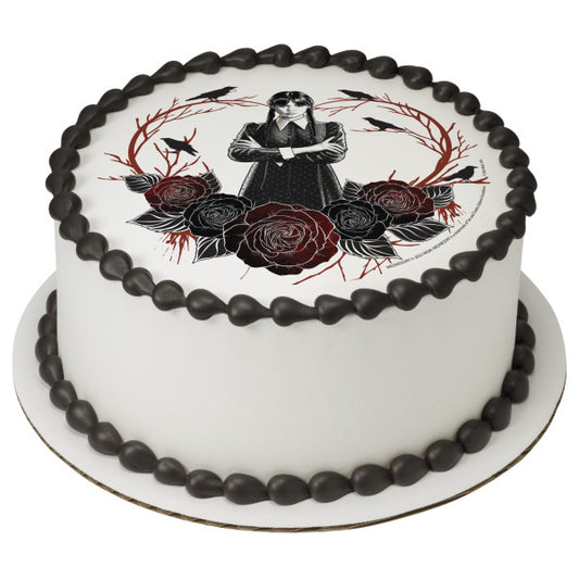 Wednesday Heart & Roses Edible Cake Topper Image