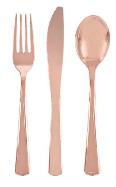 Rose Gold Solid Assorted Plastic Cutlery, 18pc
