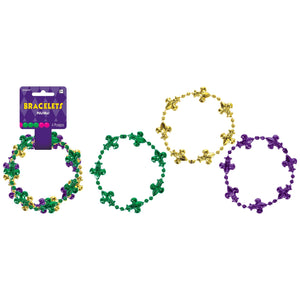 Mardi Gras Bead Bracelets, 4ct
