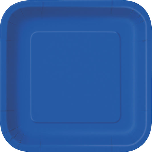 Royal Blue Solid Square 9" Dinner Plates, 14ct