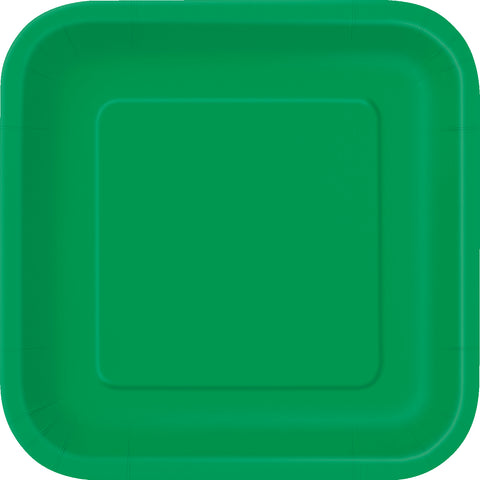 Emerald Green Solid Square 9" Dinner Plates, 14ct