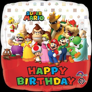 Super Mario Brothers Happy Birthday 18" Square Foil Balloon, 1ct