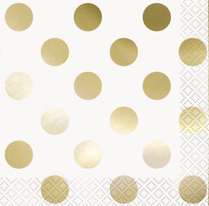 Gold Foil Dots Beverage Napkins, 16ct