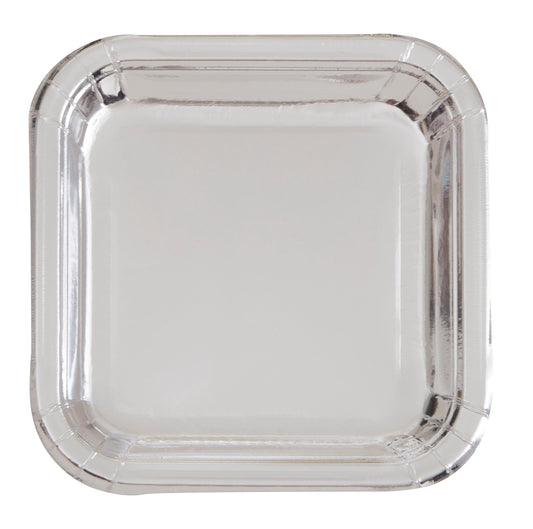Silver Foil Square 7" Dessert Plates, 8ct