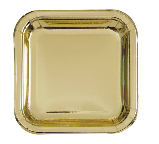 Gold Foil Square 7" Dessert Plates, 8ct