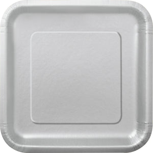 Silver Solid Square 7" Dessert Plates, 16ct