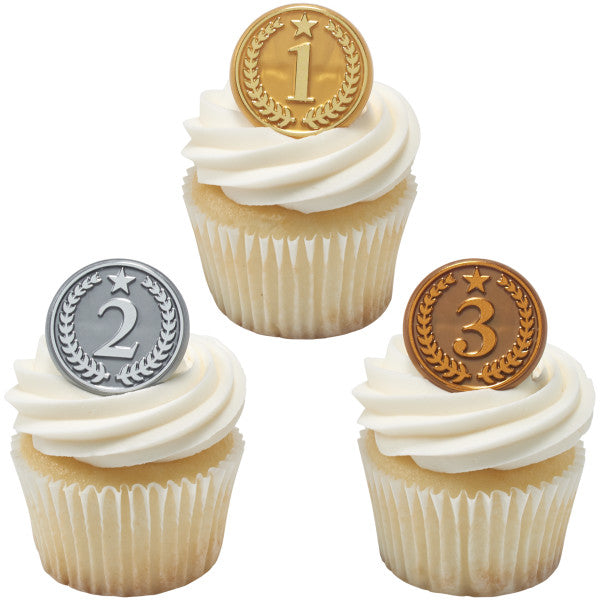 Gold, Silver, and Bronze Medal Foil  Cupcake Rings. 12ct