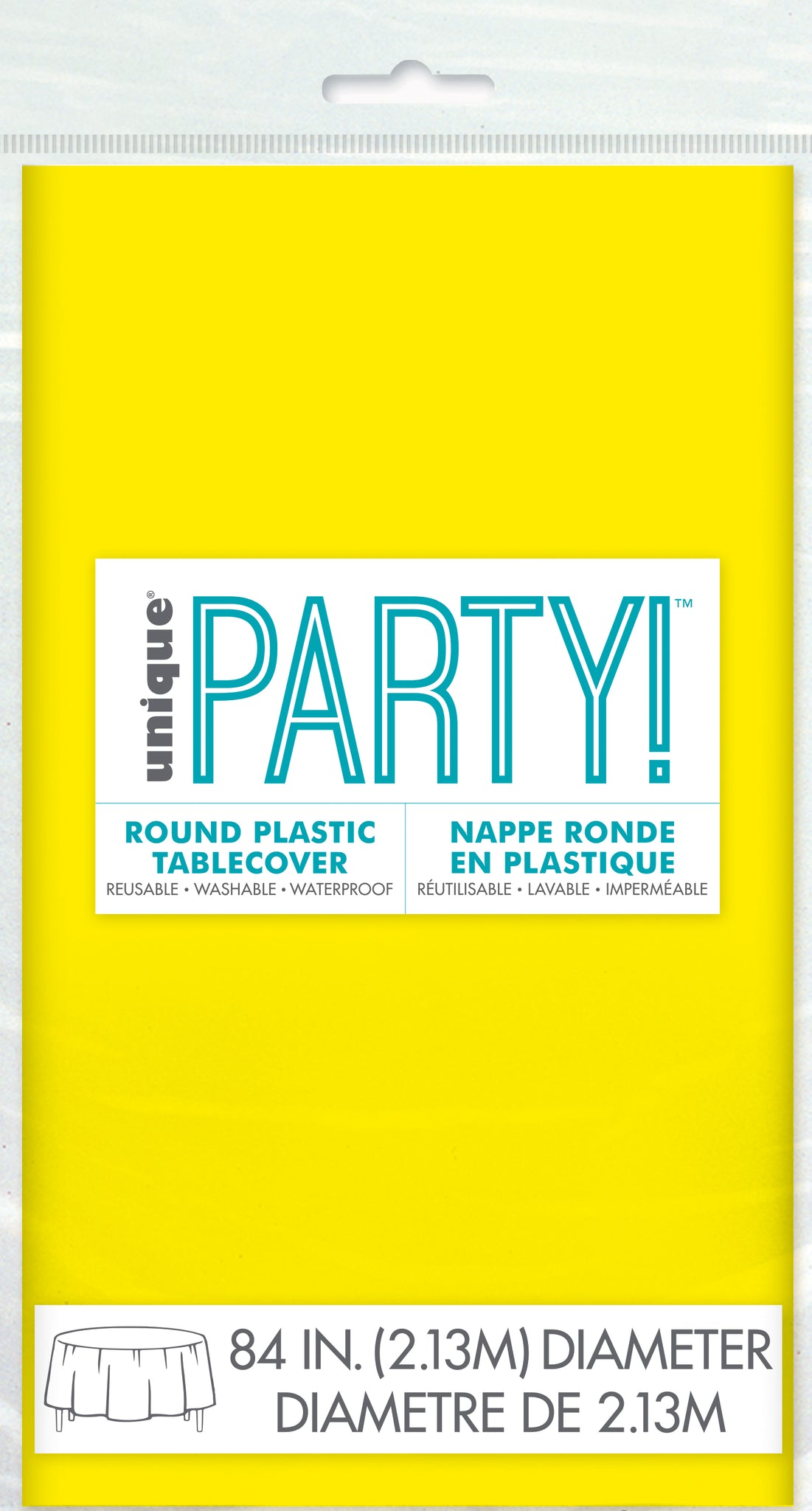 Neon Yellow Round Plastic Table Cover, 84", 1ct
