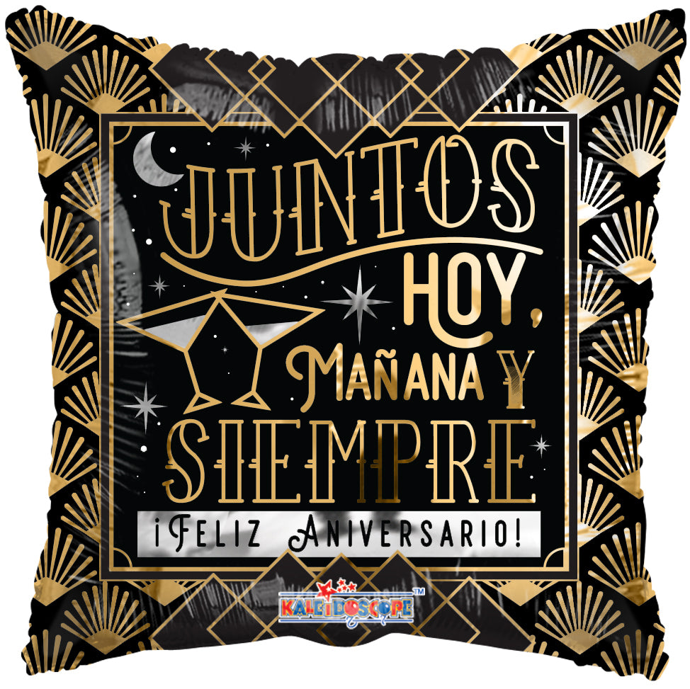 Globo de aluminio Aniversario negro y dorado de 18", 1 unidad