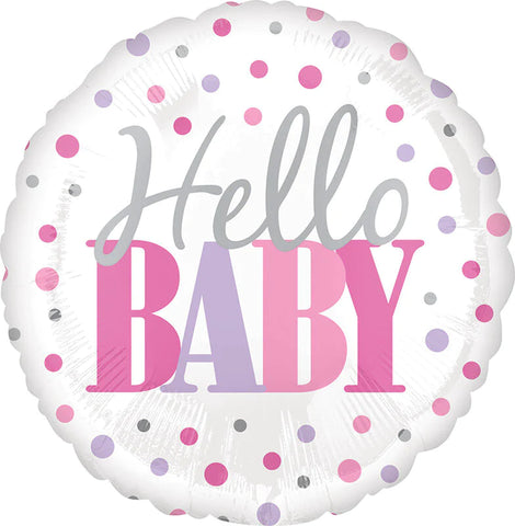 Hello Baby Pink Dots 18" Round Foil Balloon, 1ct