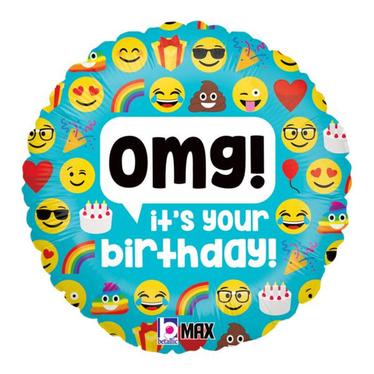 Emoji OMG Birthday 18" Round Foil Balloon, 1ct