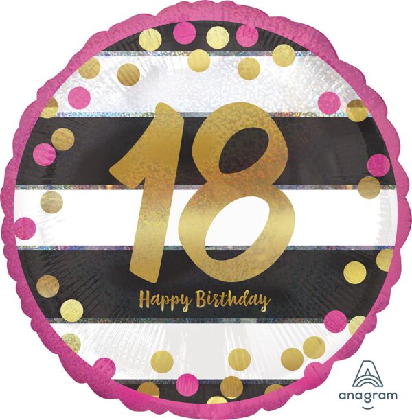 Pink & Gold 18th Birthday 18" Round Foil Balloon, 1ct