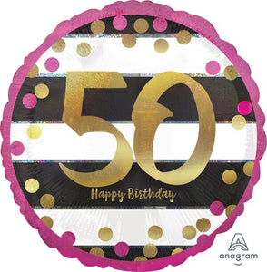 Pink & Gold 50th Birthday 18" Round Foil Balloon, 1ct