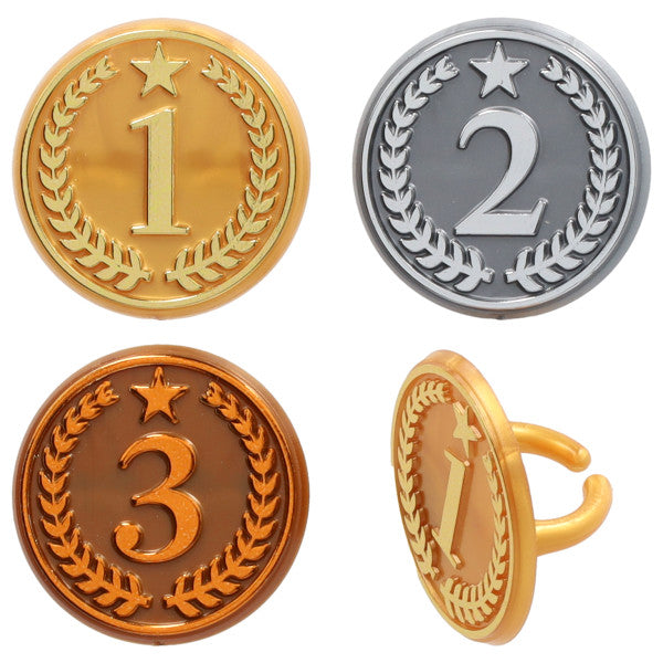 Gold, Silver, and Bronze Medal Foil  Cupcake Rings. 12ct