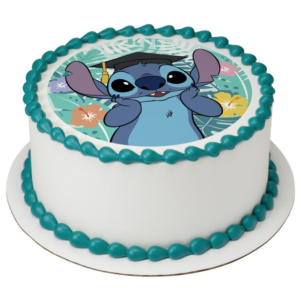 Disney's Stitch Graduation  Edible Cake Topper Image