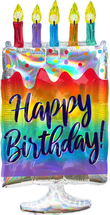 Happy Birthday Iridescent Cake 30" Shaped Foil Balloon, 1ct
