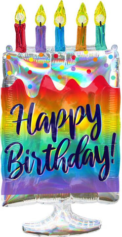 Happy Birthday Iridescent Cake 30" Shaped Foil Balloon, 1ct