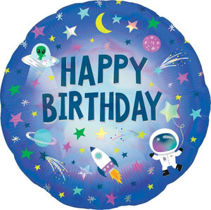 Outer Space Happy Birthday 18" Round Foil Balloon, 1ct