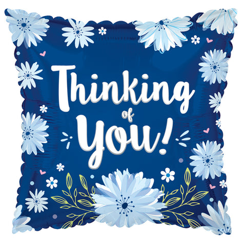 Blue Daisies Thinking of You 18" Square Foil Balloon, 1ct