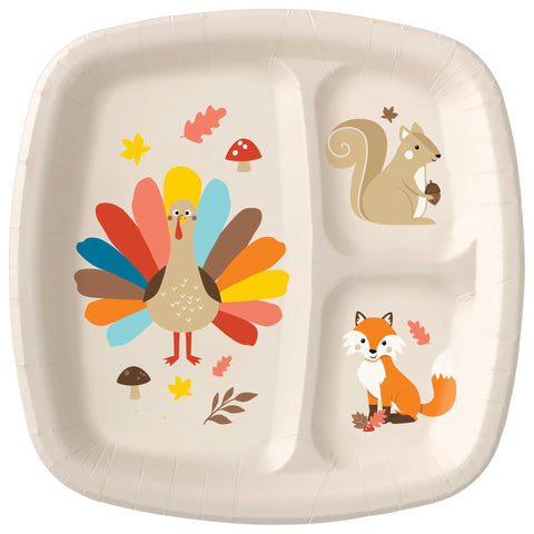 Happy Turkey Day Kids Divided Paper Plates, 8ct