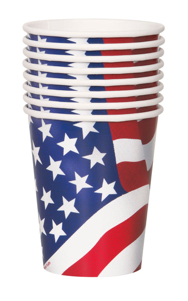 USA Flag 9oz Paper Cups, 8ct