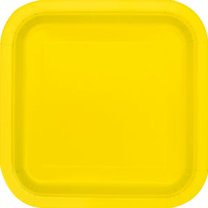 Neon Yellow Square 9" Dinner Plates, 14ct