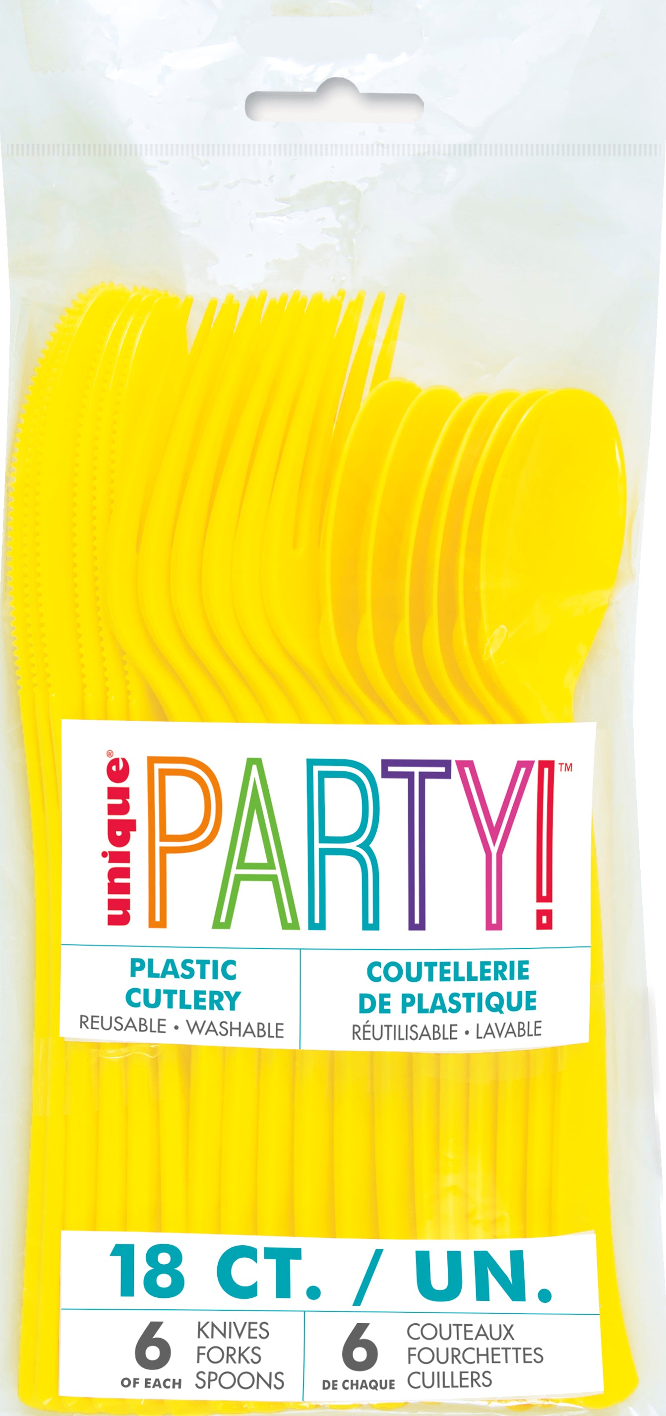 Cubiertos de plástico surtidos en amarillo neón, 18 piezas