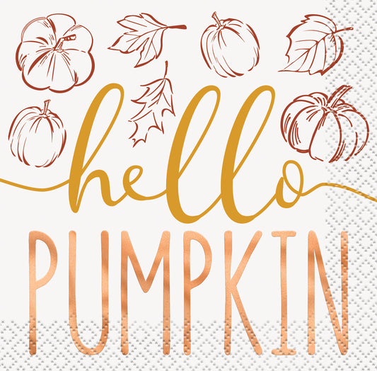 Chic Thanksgiving "Hello Pumpkin" Beverage Napkins, 16ct