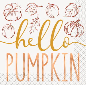 Chic Thanksgiving "Hello Pumpkin" Beverage Napkins, 16ct
