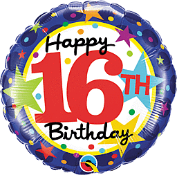 16th Birthday Stars 18" Round Foil Balloon, 1ct