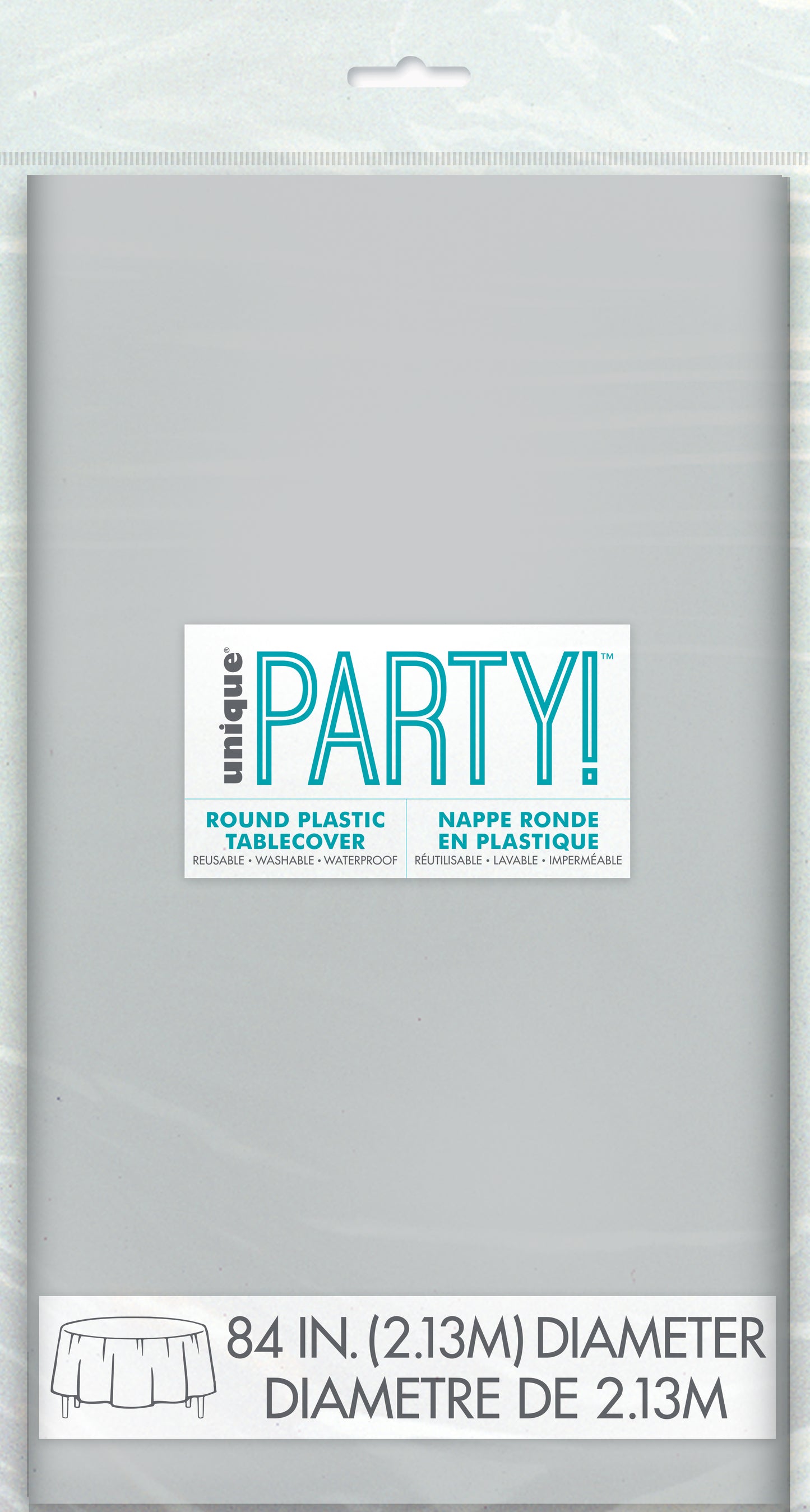 Mantel redondo plateado para mesa, 84", 1 unidad