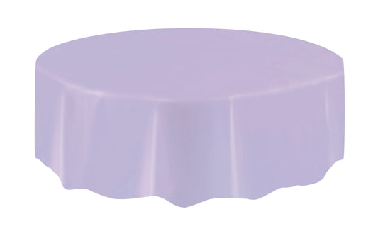 Mantel redondo de plástico macizo color lavanda, 84", 1 unidad