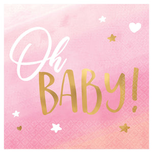 Oh Baby Girl Beverage Napkins - Hot Stamped, 16ct