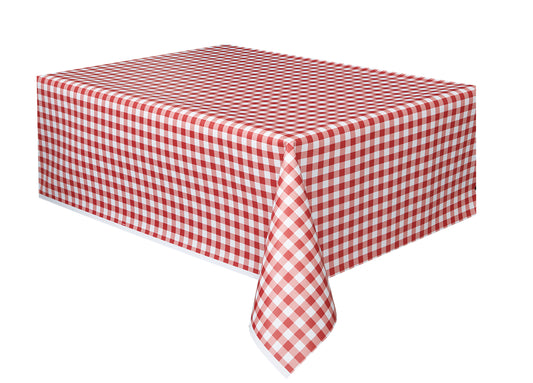 Red Gingham Rectangular Plastic Table Cover, 54" x 108", 1ct